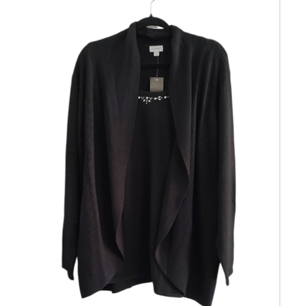 Avenue Black Faux Double Layer Cardigan Size 22/24
